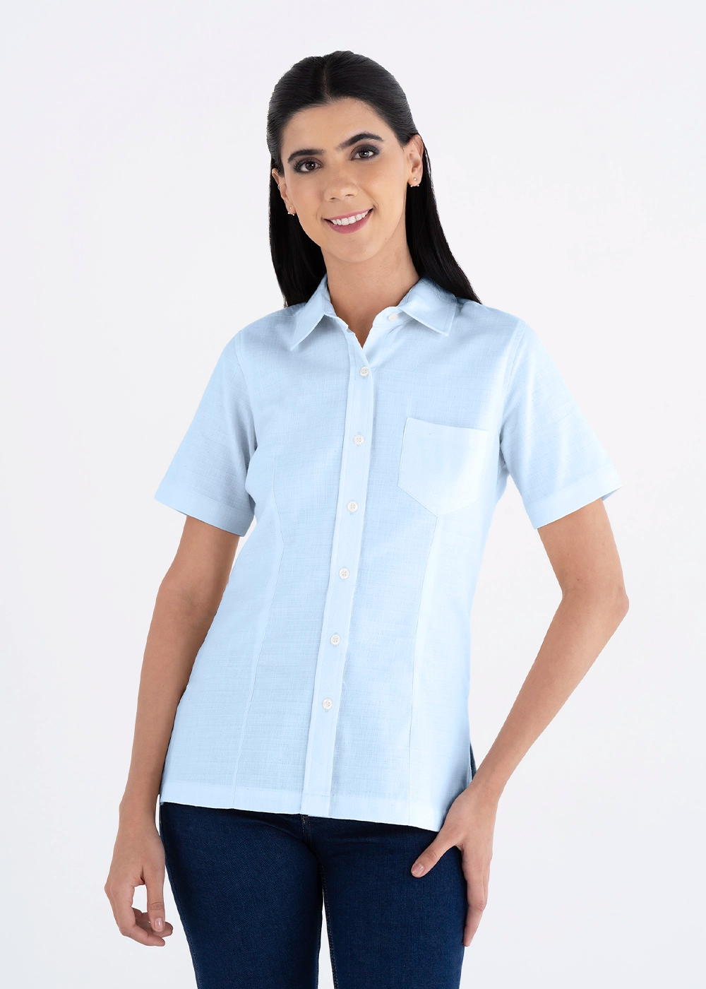 Blusa Mujer Manga Corta Lino