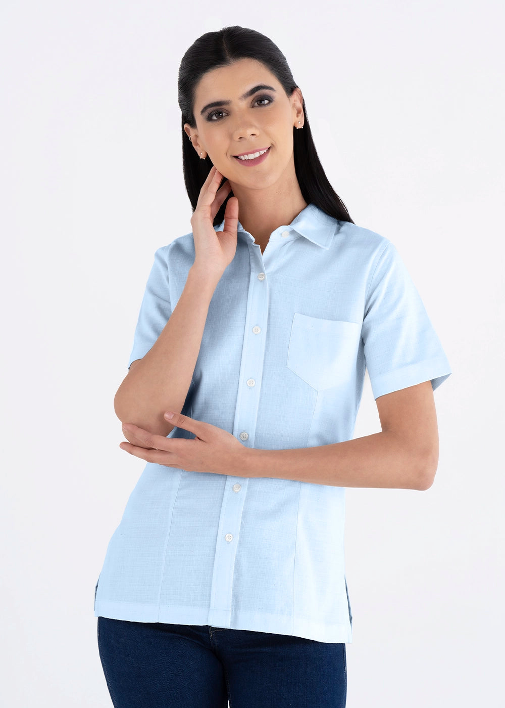 Blusa Mujer Manga Corta Lino