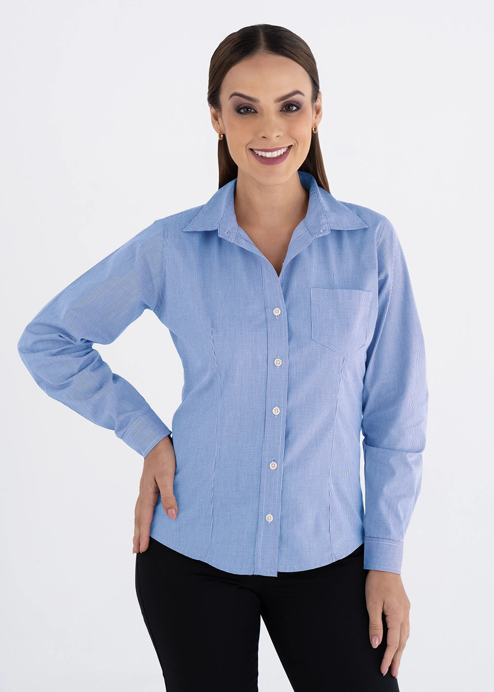 Blusa Mujer Manga Larga Microcuadro