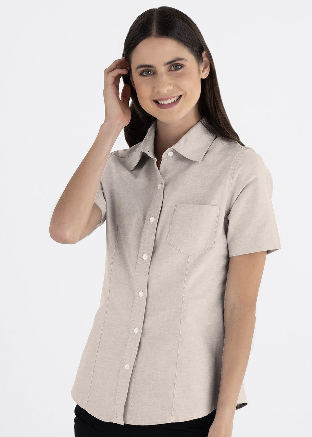 Blusa Mujer Manga Corta Oxford Cocoa