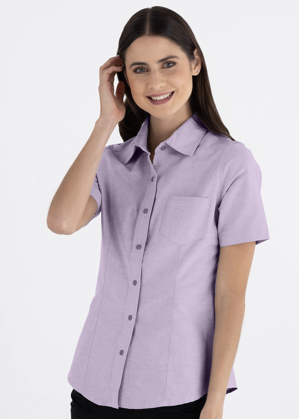 Blusa Mujer Manga Corta Oxford Lila