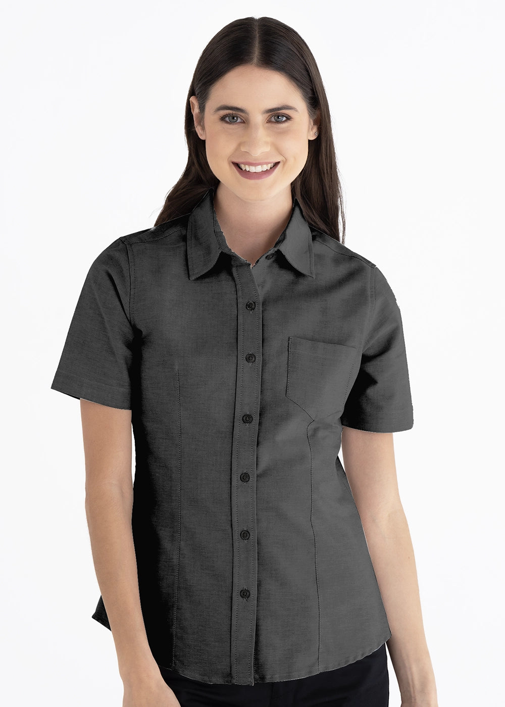 Blusa Mujer Manga Corta Oxford Plomo