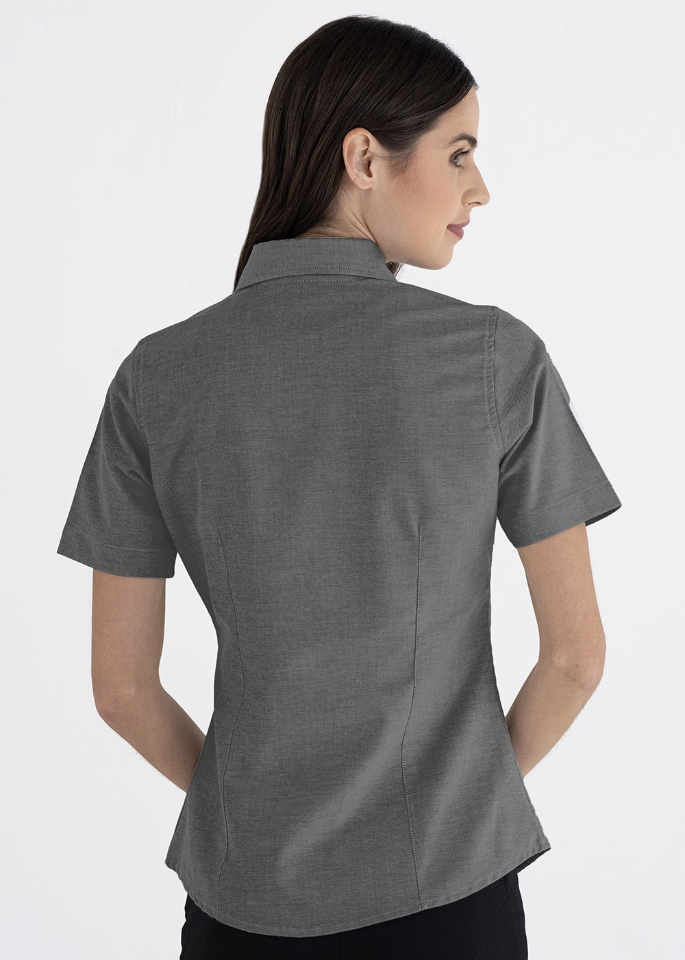 Blusa Mujer Manga Corta Oxford Plomo