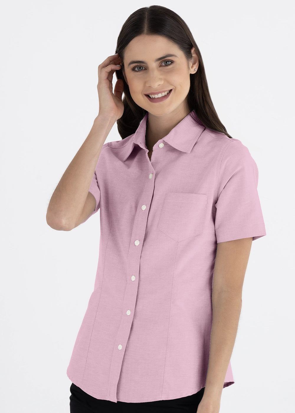 Blusa Mujer Manga Corta Oxford Rosa