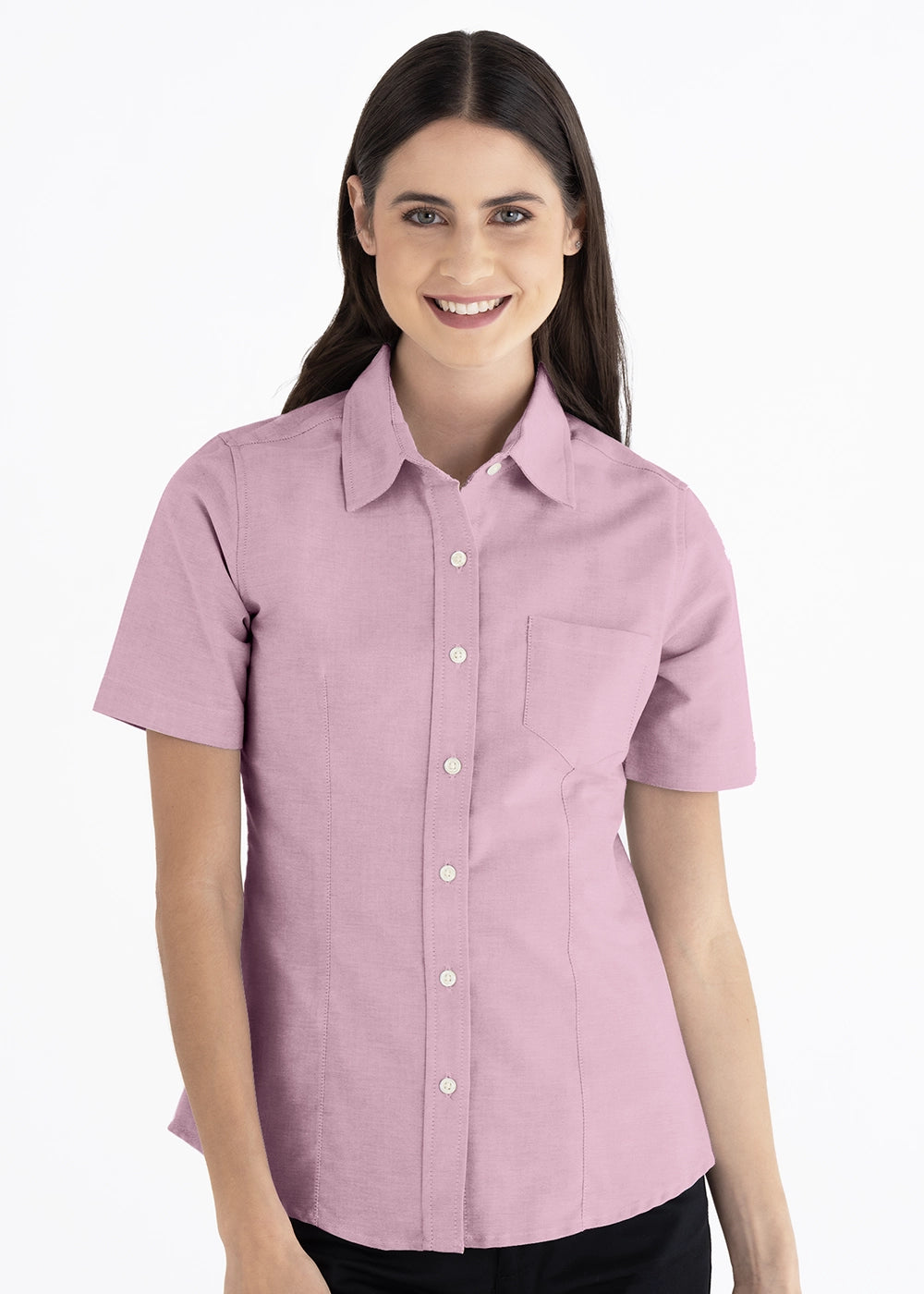 Blusa Mujer Manga Corta Oxford Rosa