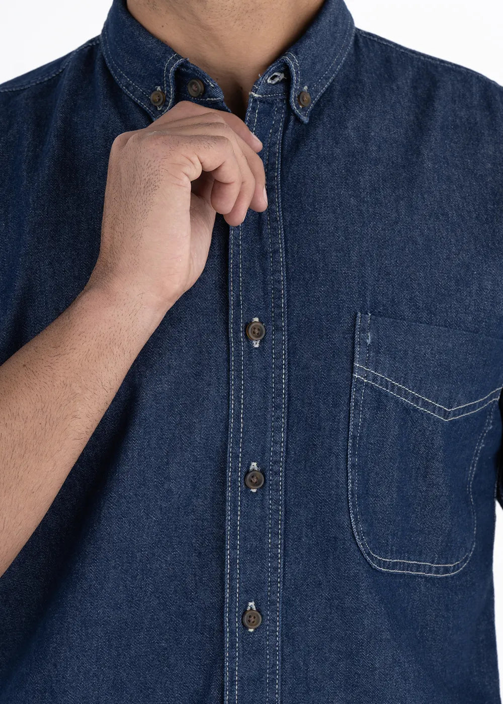 Camisa Hombre Manga Corta Mezclilla Stone