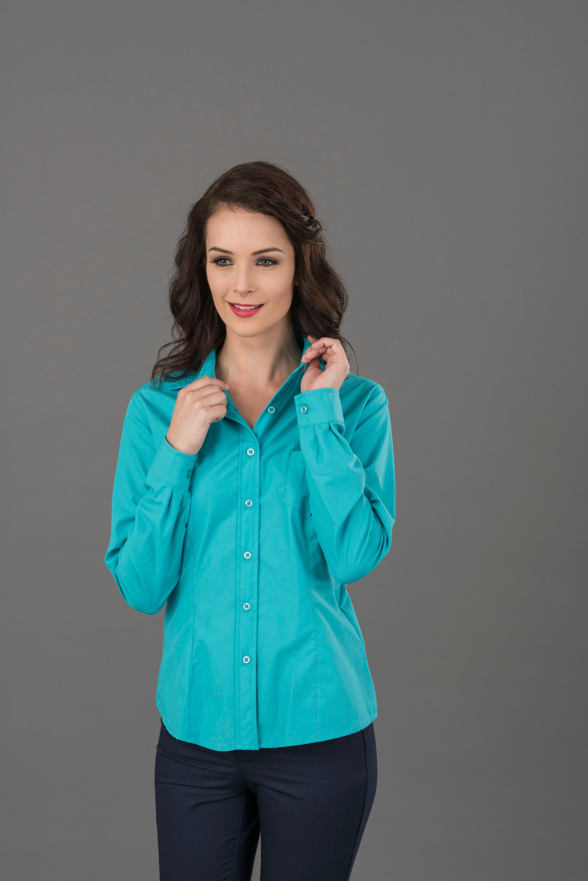 BLUSA DUBLIN VERDE AQUA MANGA LARGA