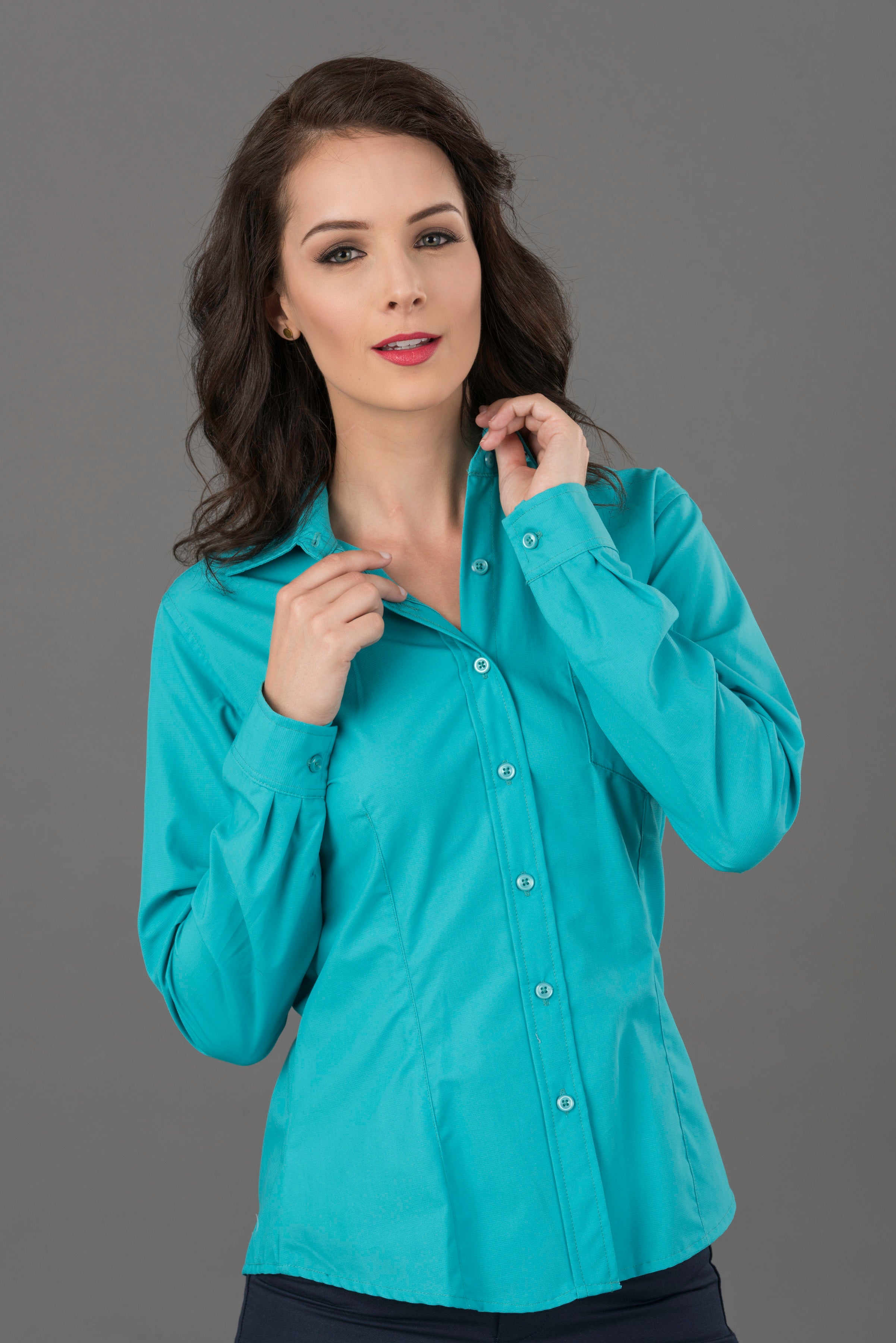 BLUSA DUBLIN VERDE AQUA MANGA LARGA