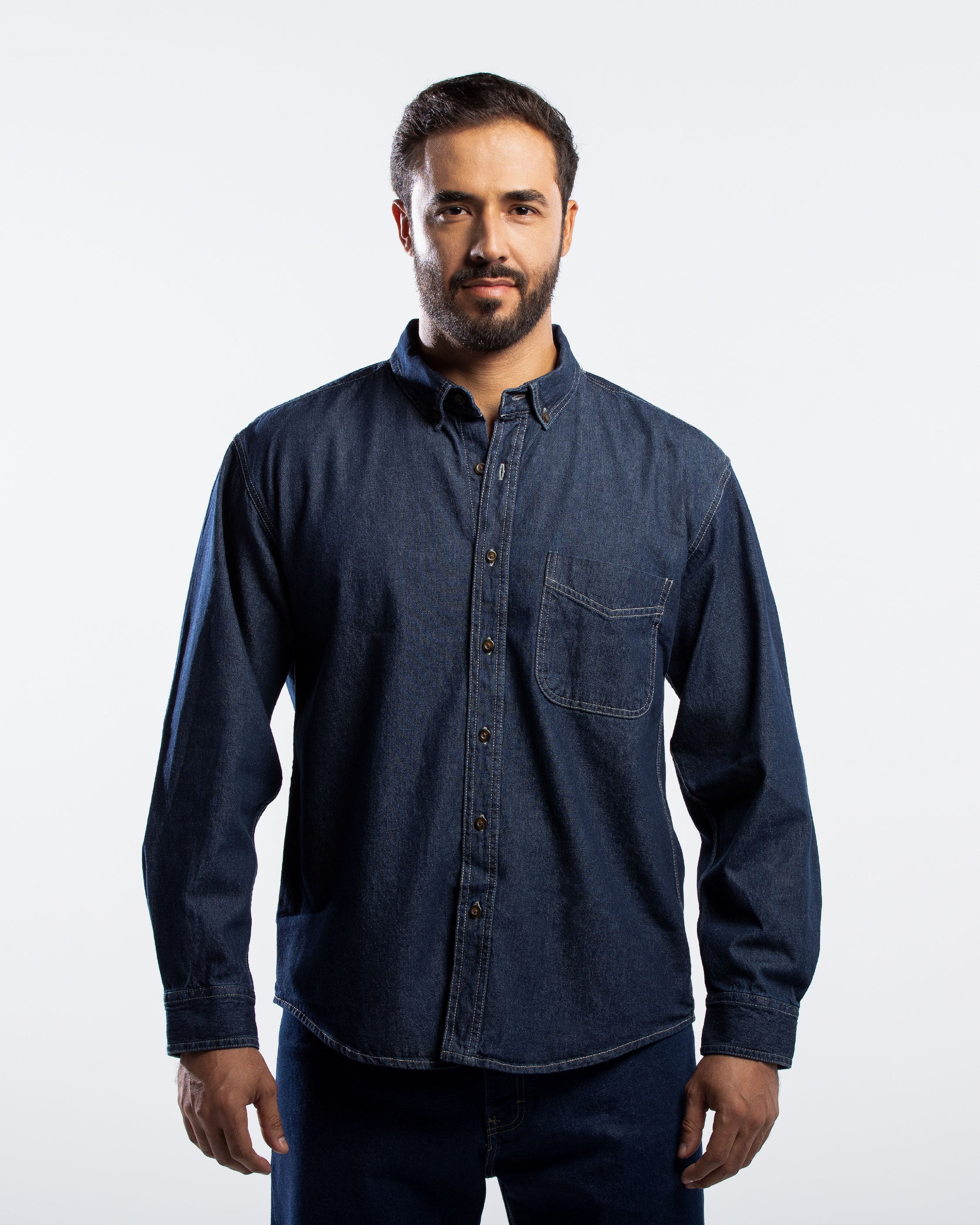 Camisa Hombre Manga Larga Mezclilla Stone