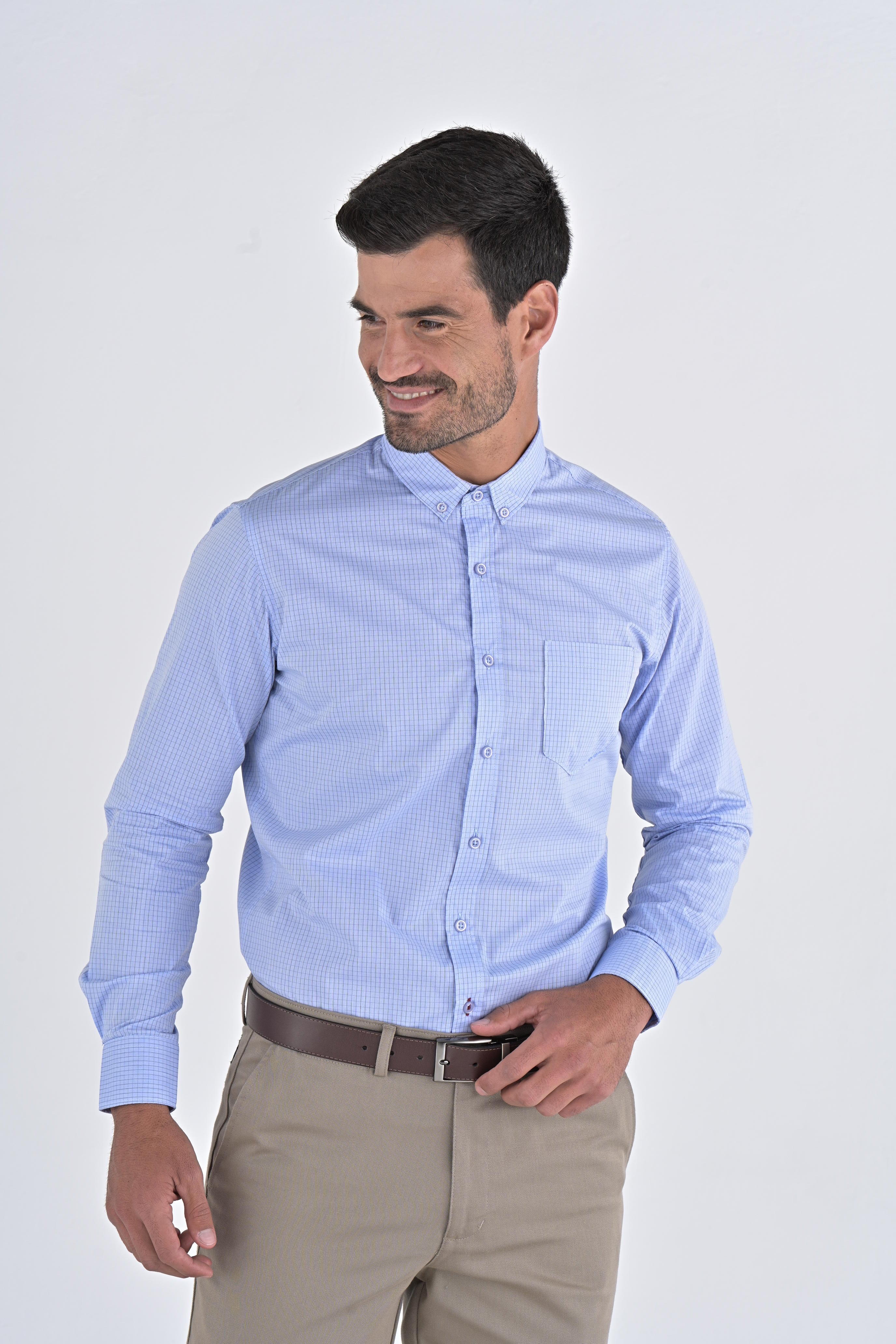 CAMISA SCACHI LIGHT BLUE MANGA LARGA