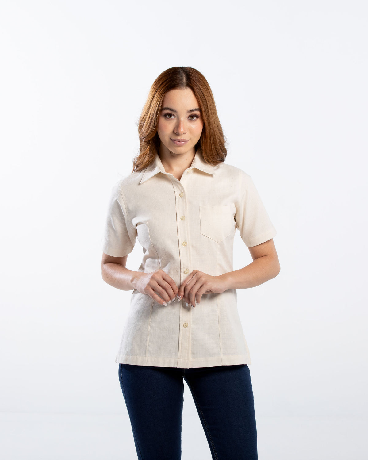 Blusa Mujer Manga Corta Lino