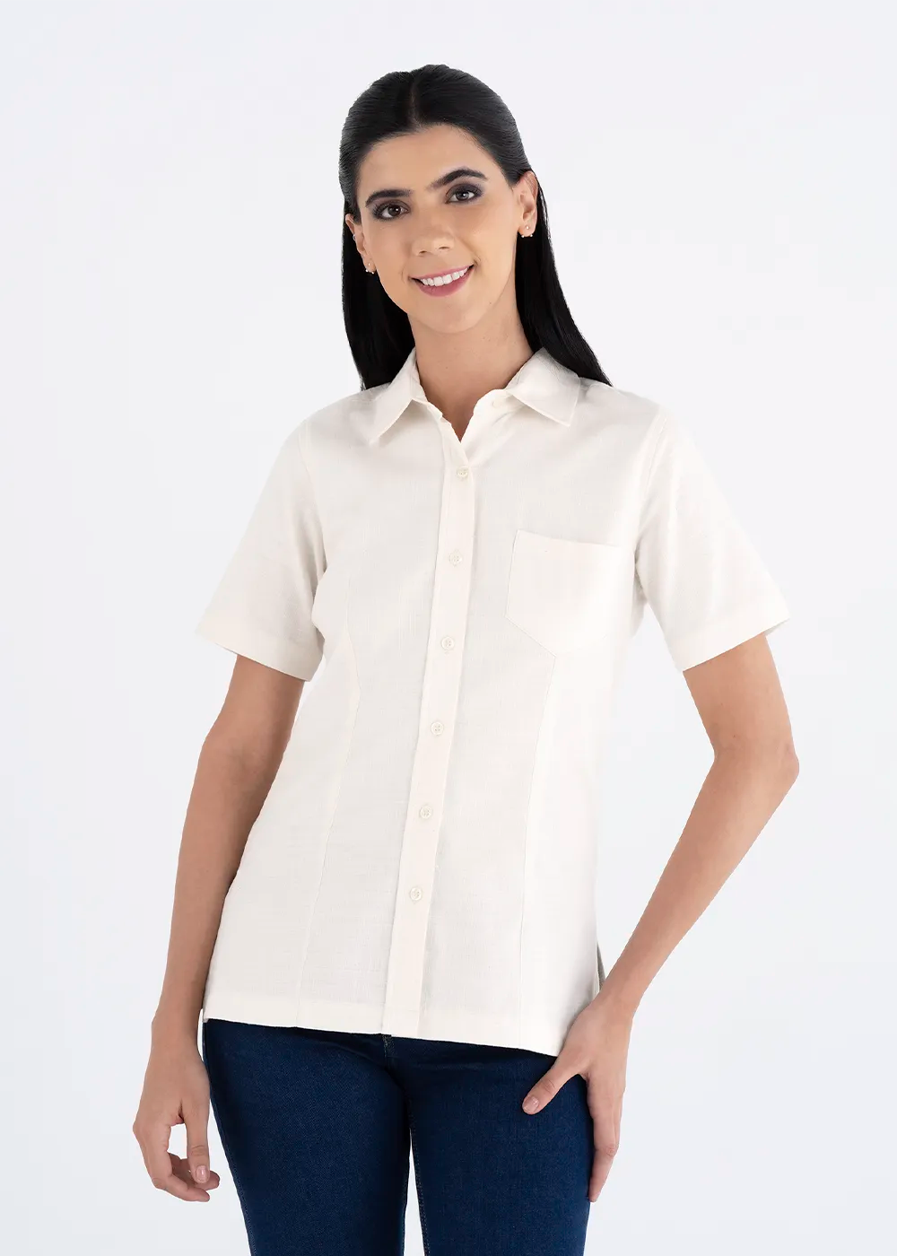 Blusa Mujer Manga Corta Lino
