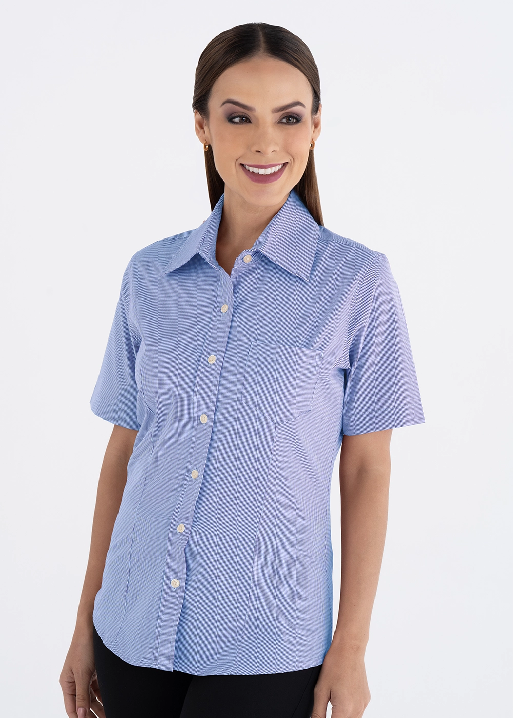 Blusa Mujer Manga Corta Microcuadro