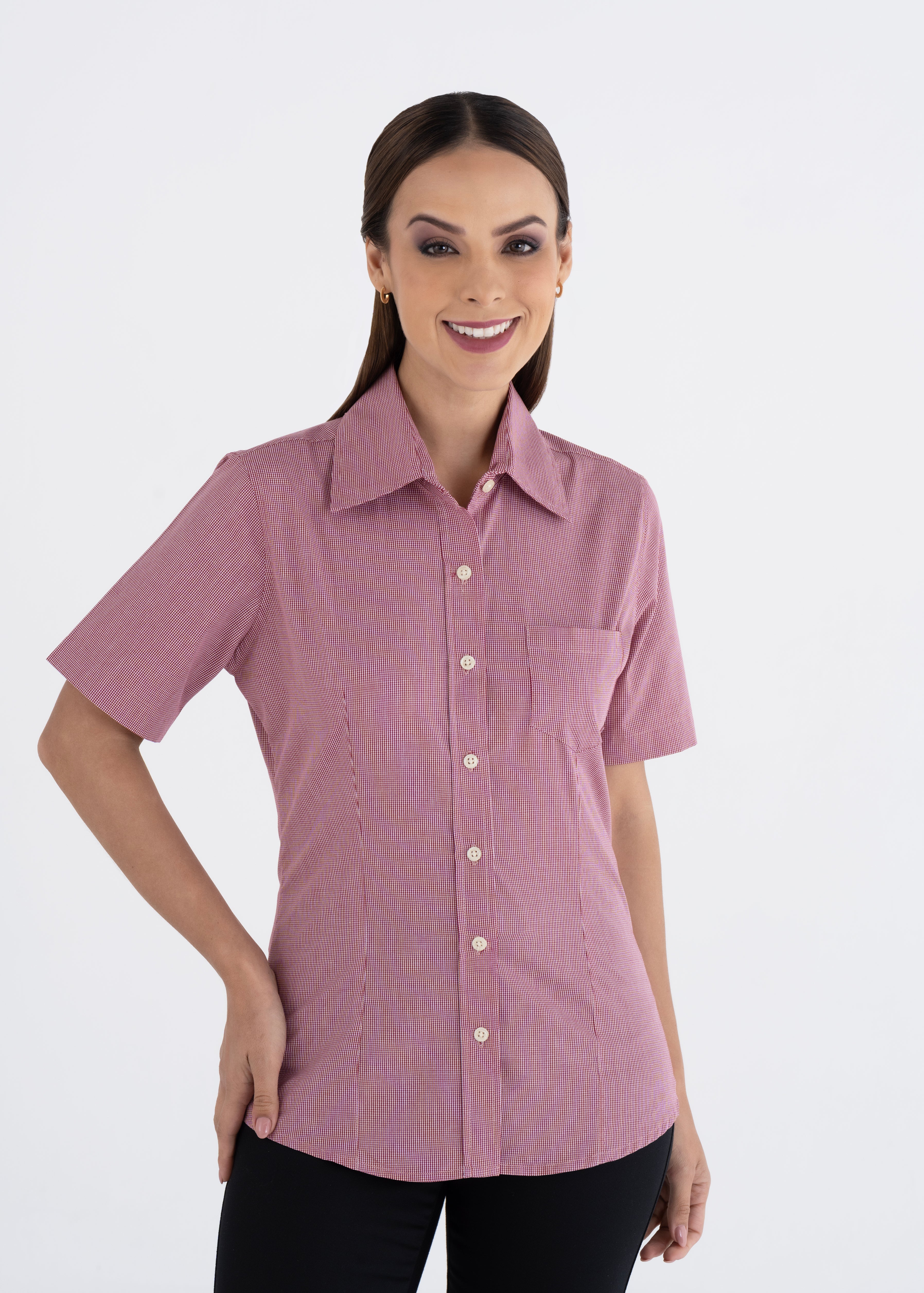 Blusa Mujer Manga Corta Microcuadro