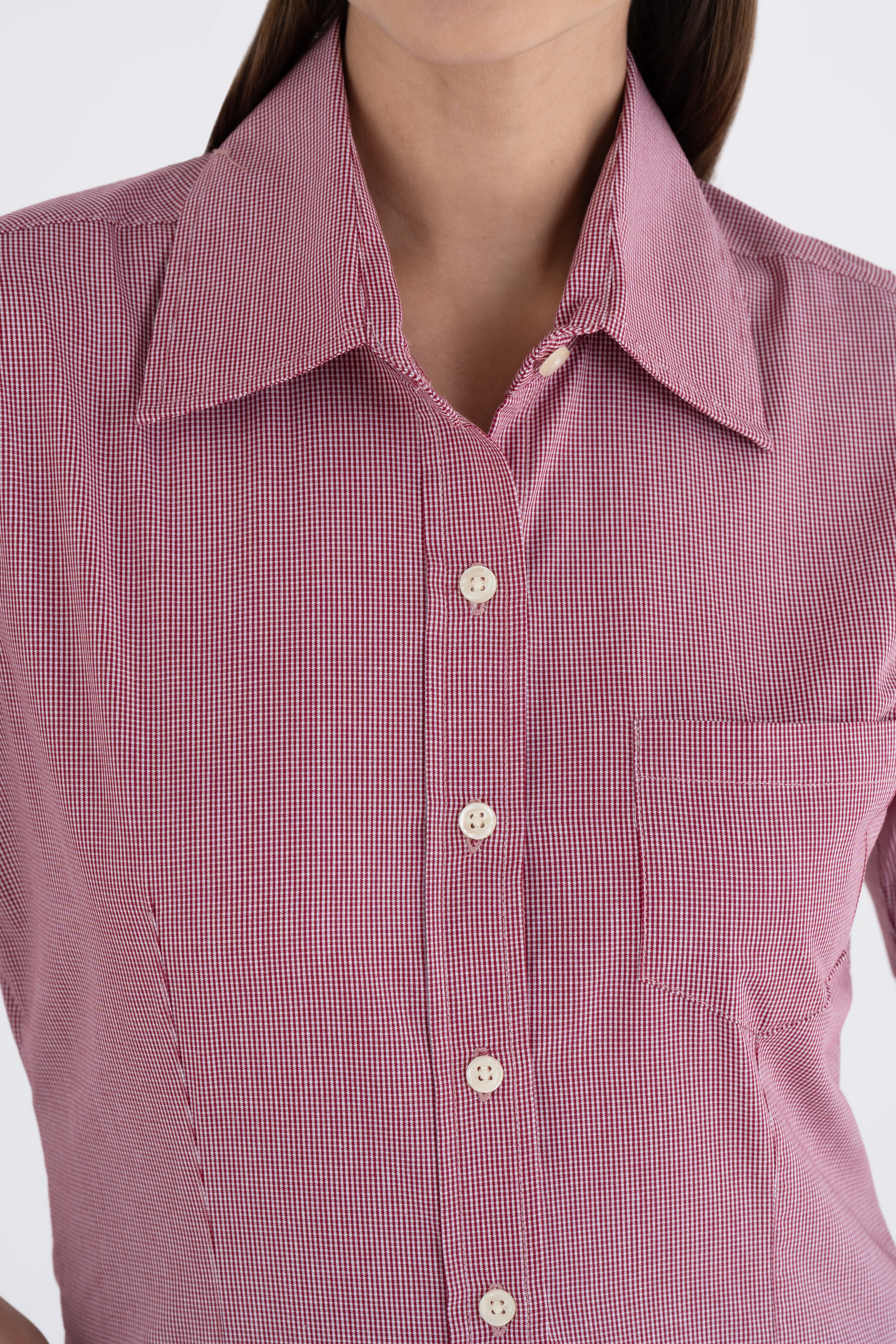 Blusa Mujer Manga Corta Microcuadro