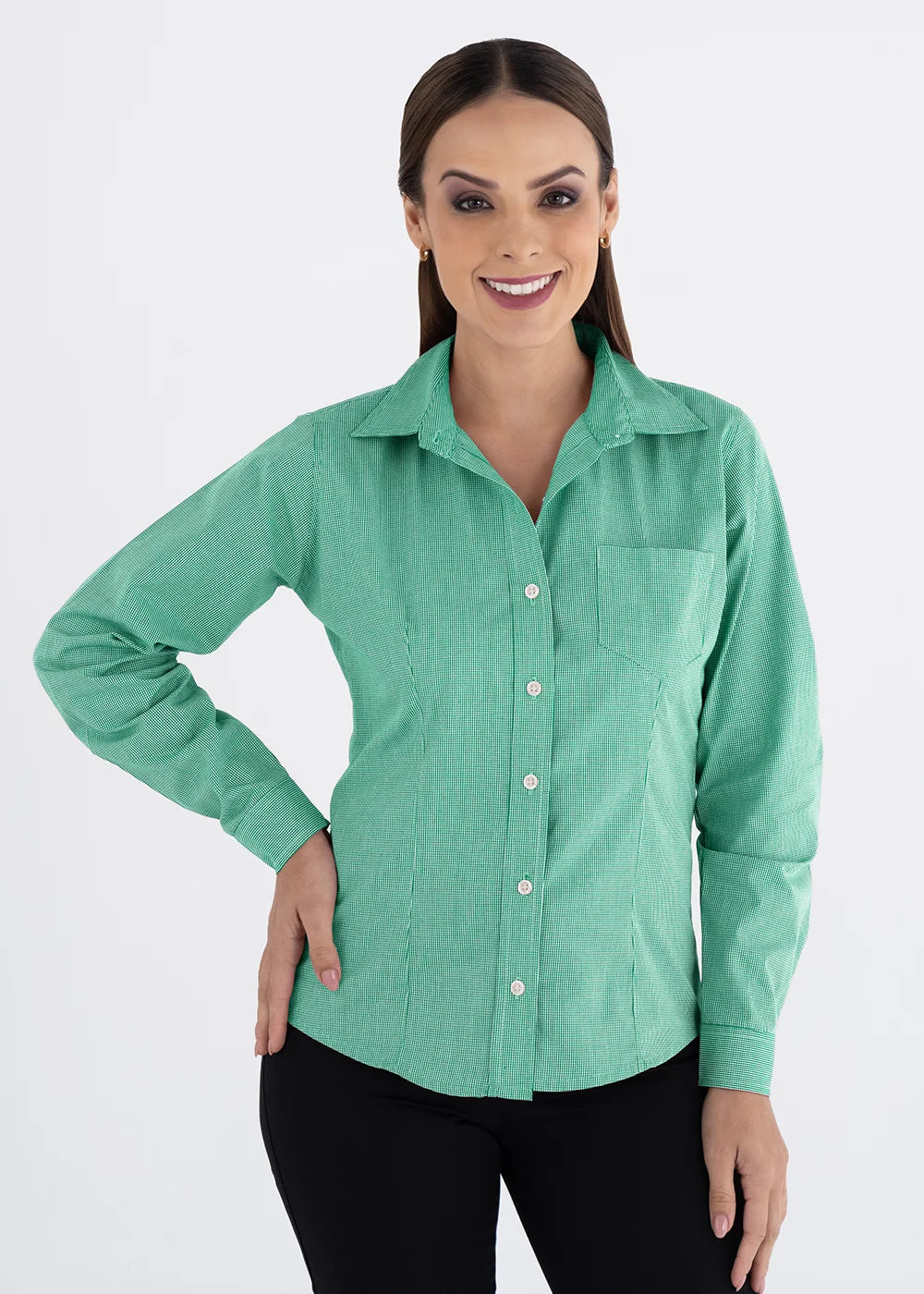 Blusa Mujer Manga Larga Microcuadro