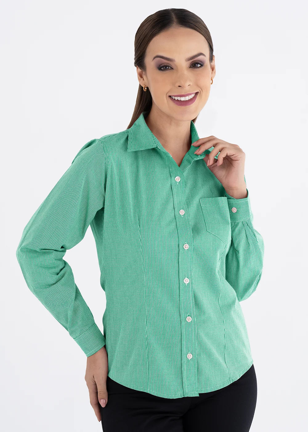 Blusa Mujer Manga Larga Microcuadro