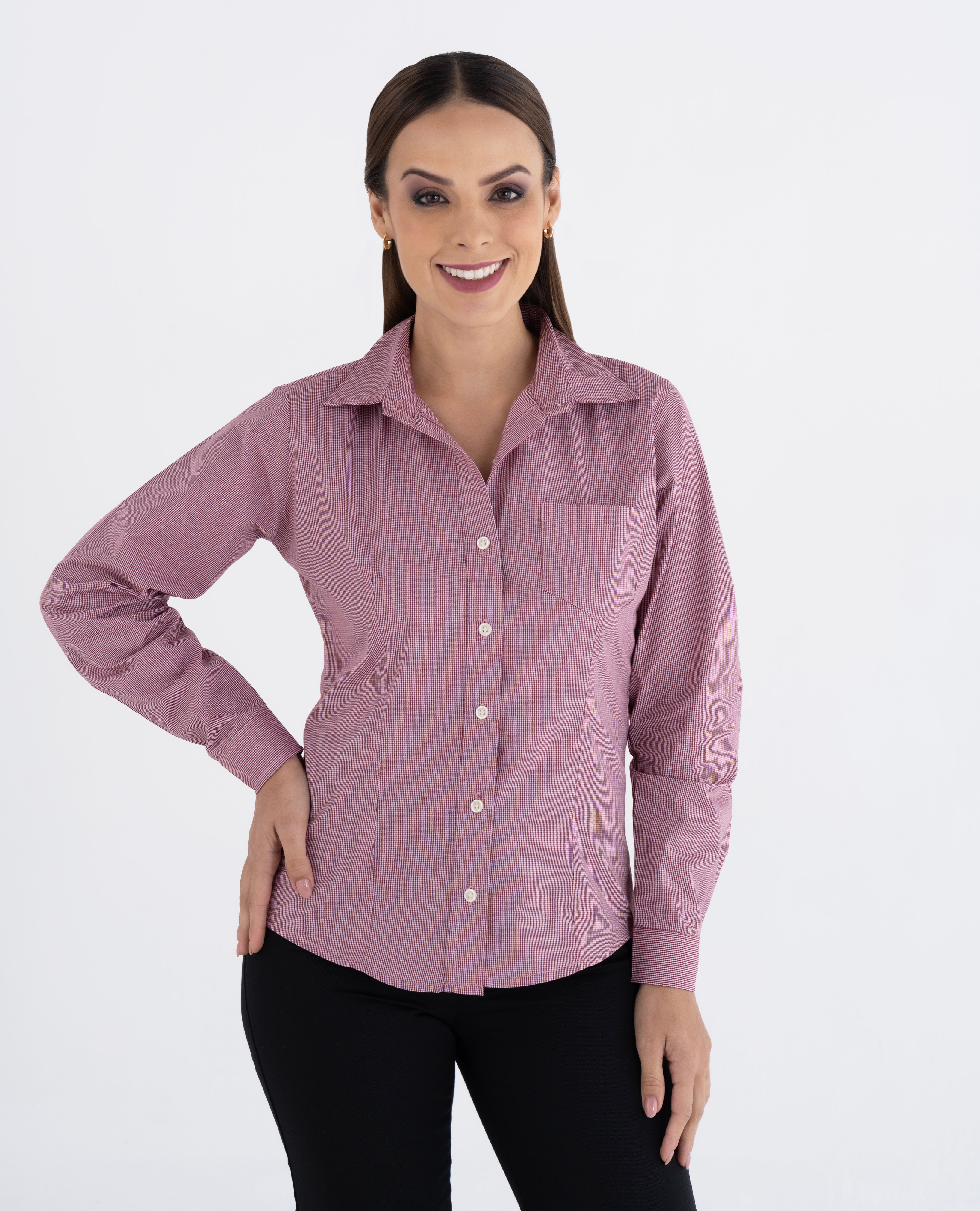 Blusa Mujer Manga Larga Microcuadro