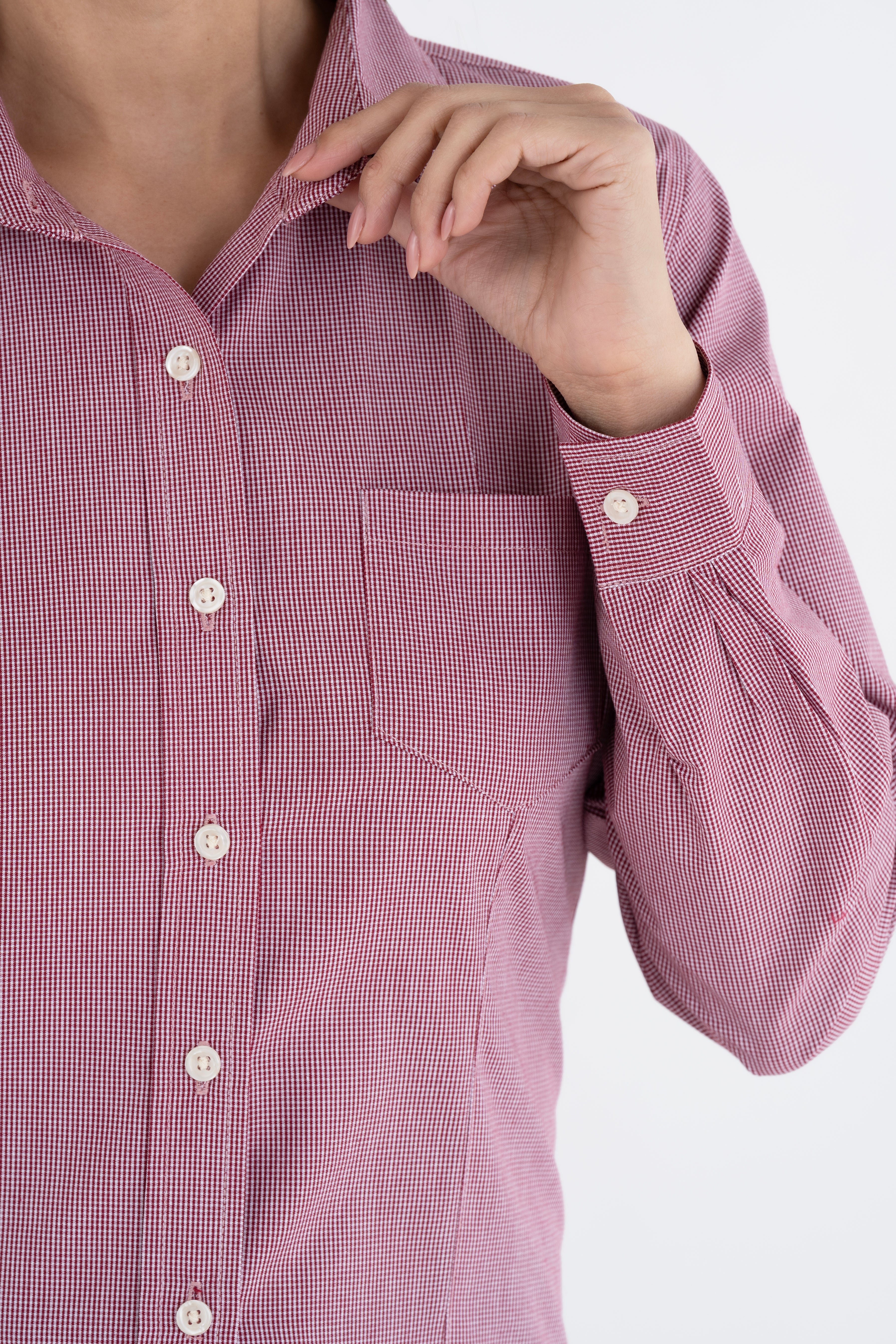 Blusa Mujer Manga Larga Microcuadro