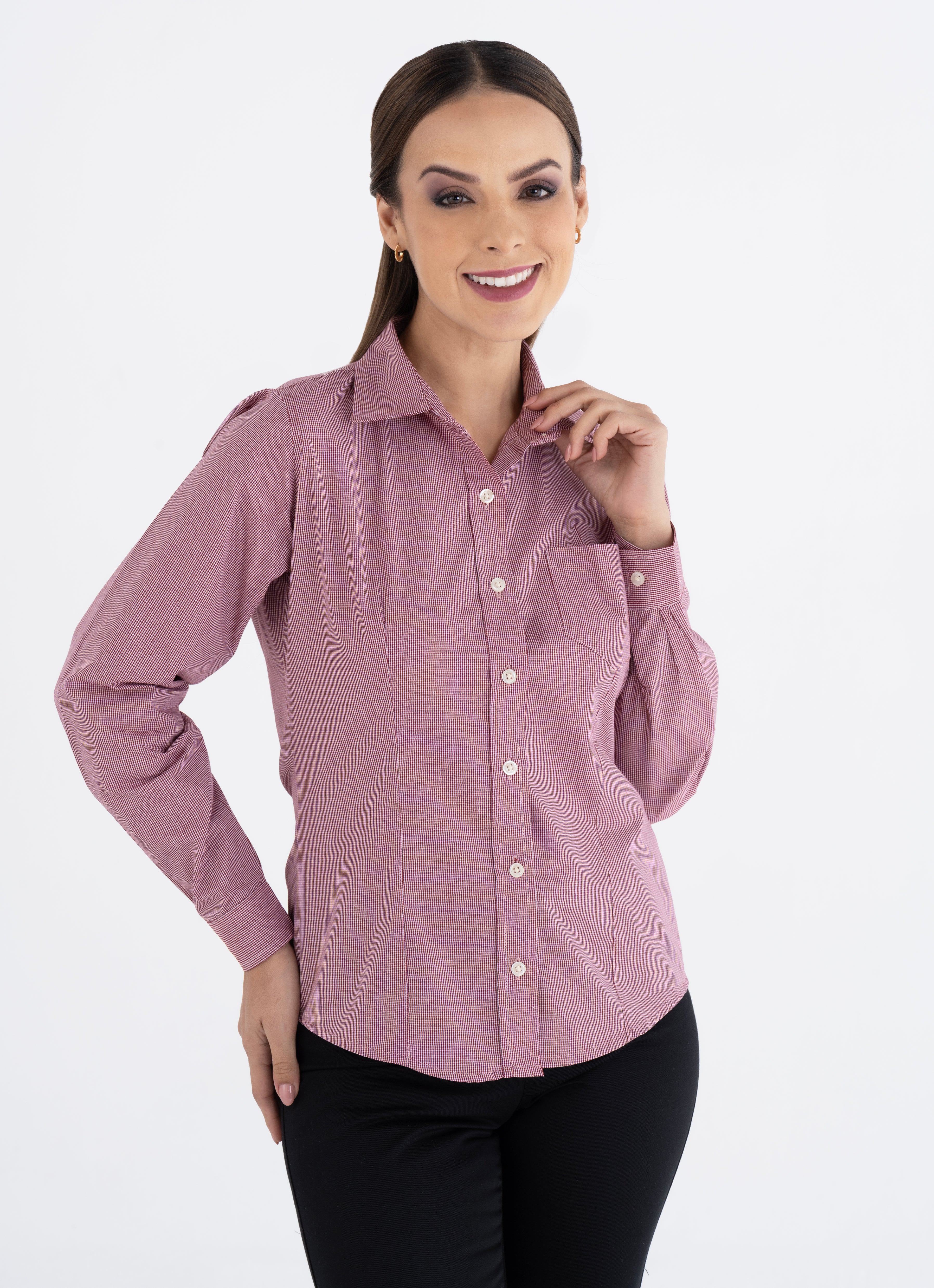 Blusa Mujer Manga Larga Microcuadro