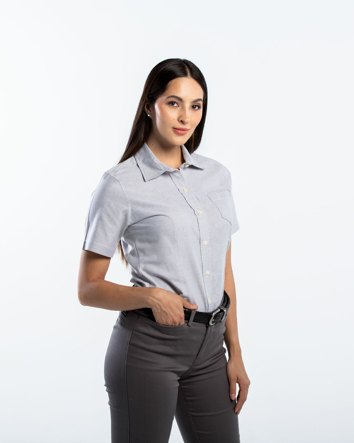 Blusa Mujer Manga Corta Oxford