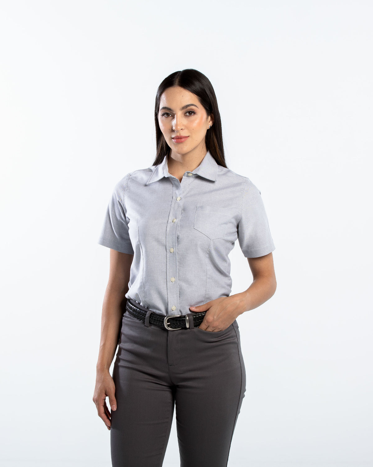 Blusa Mujer Manga Corta Oxford