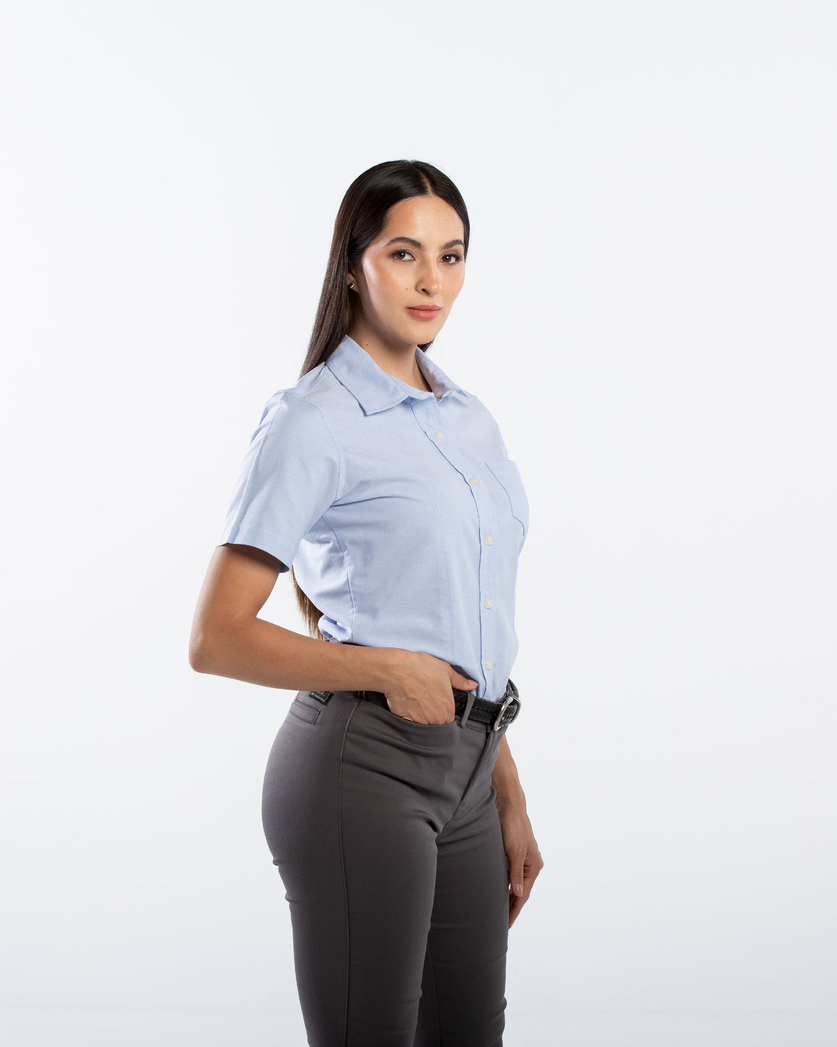 Blusa Mujer Manga Corta Oxford