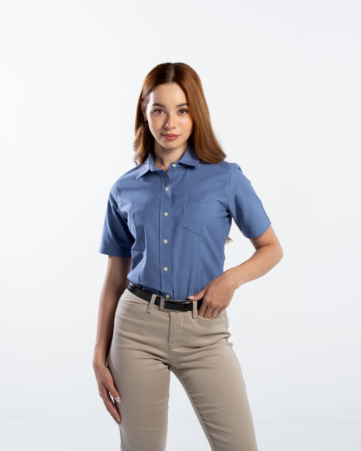 Blusa Mujer Manga Corta Oxford