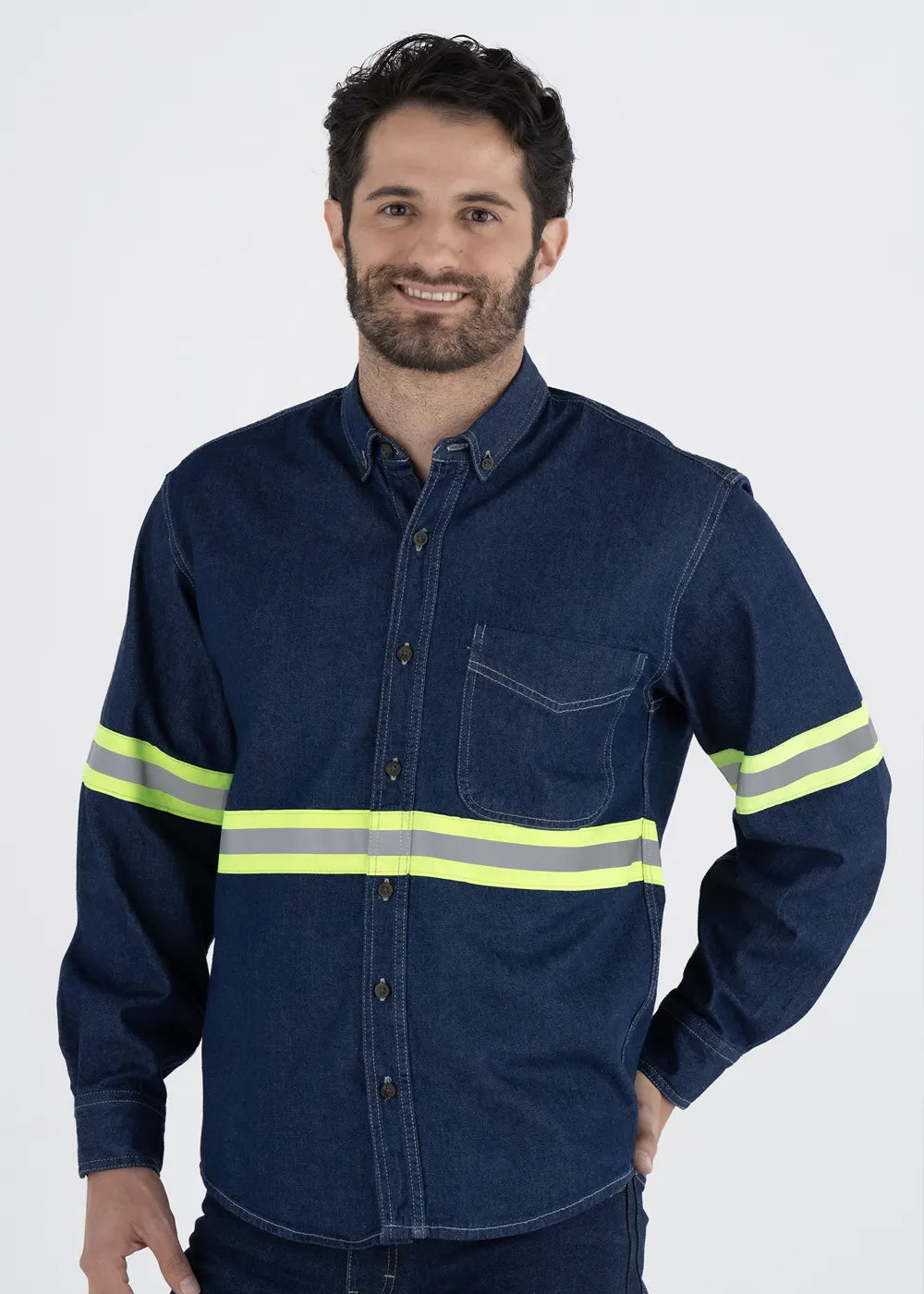 Camisa Mezclilla Rinse Manga Larga Reflejante