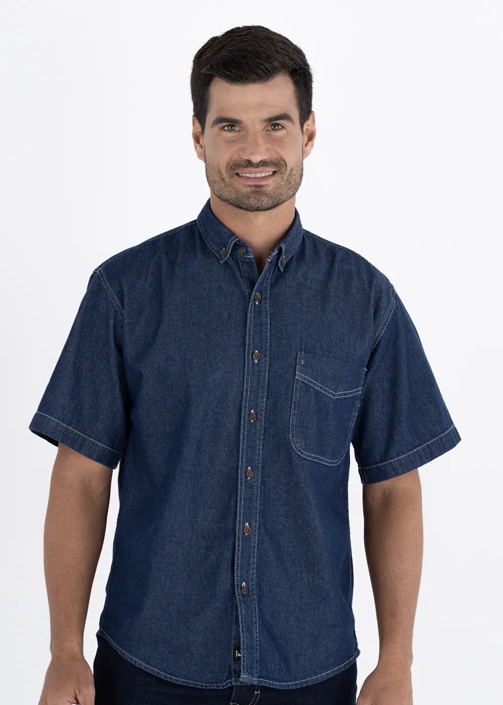 Camisa Hombre Manga Corta Mezclilla Stone