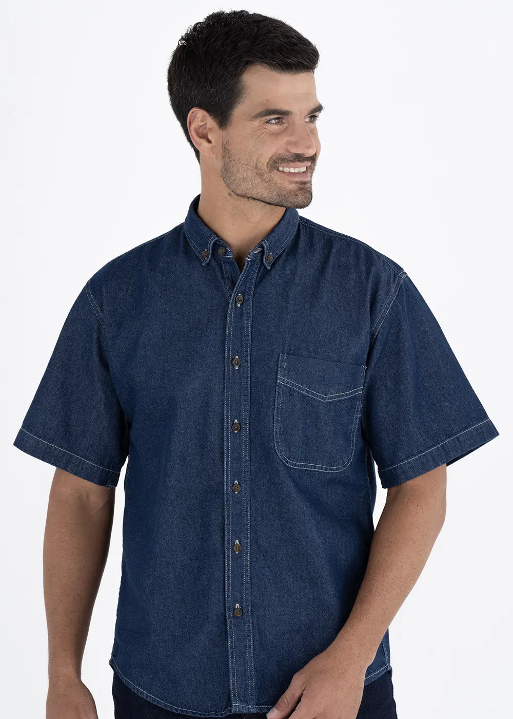 Camisa Hombre Manga Corta Mezclilla Stone