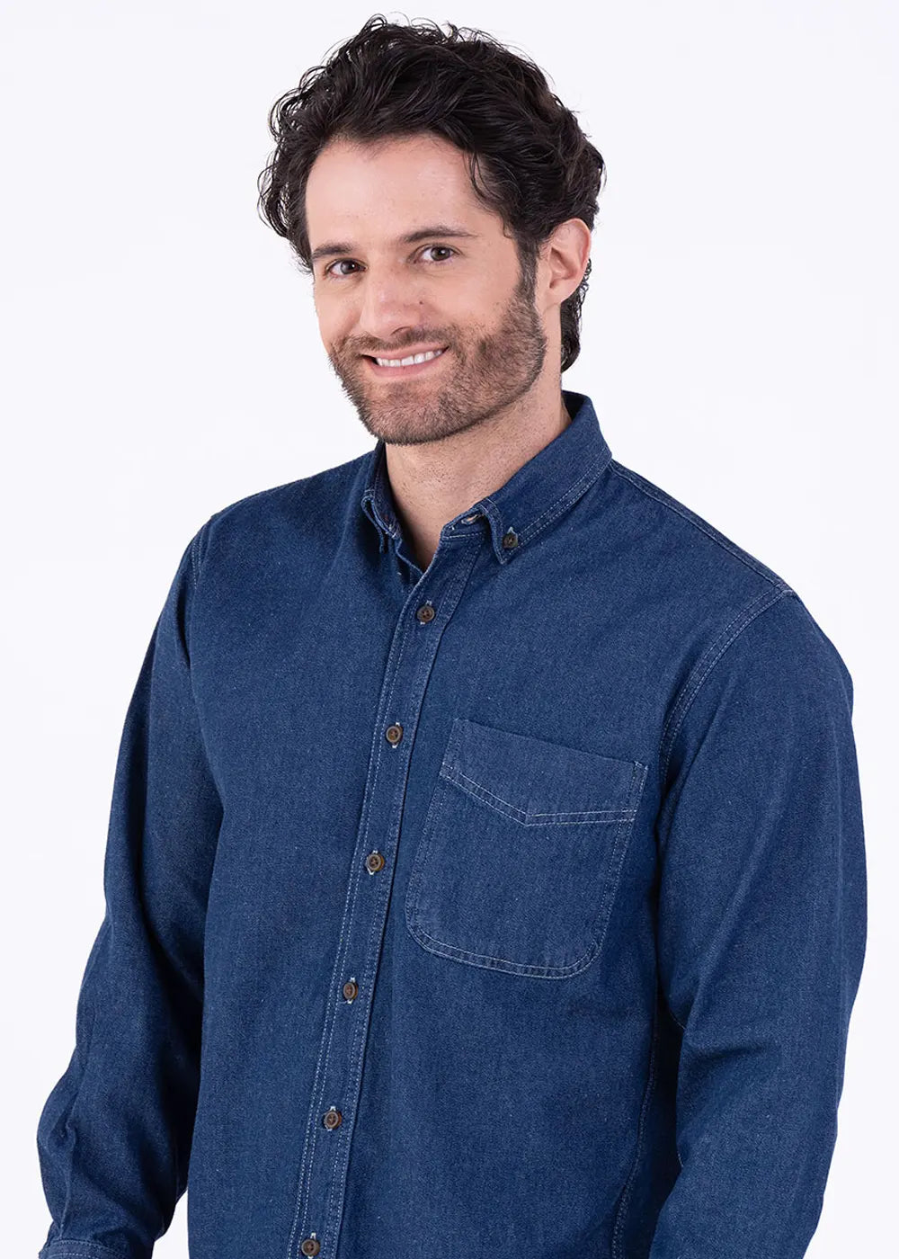 Camisa Hombre Manga Larga Mezclilla Stone